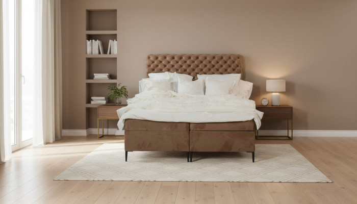 Textile Lit Marron Luxueux Double Design de Chambre Chesterfield Beds