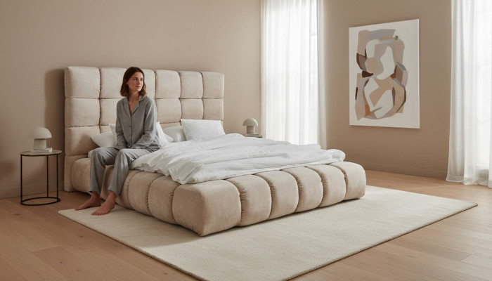 Lit moelleux luxueux dans la grande chambre Lit de designer pratique nouveau Espace intérieur