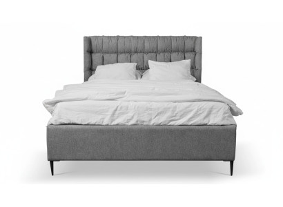 Lit double gris Classique Chambre à coucher Meubles de design Lit en tissu élégant