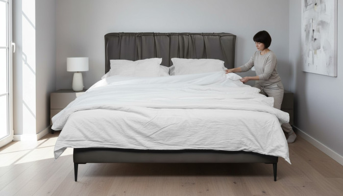 Lit double rembourré gris Cadres de lits Sommier à lattes Design Élégant Lit en tissu