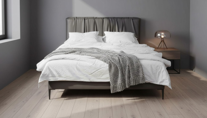 Lit double rembourré gris Cadres de lits Sommier à lattes Design Élégant Lit en tissu