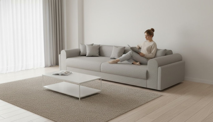 Canapé design 3 places, canapé en tissu gris, canapé, canapé en textile, canapé trois places de 240 cm.