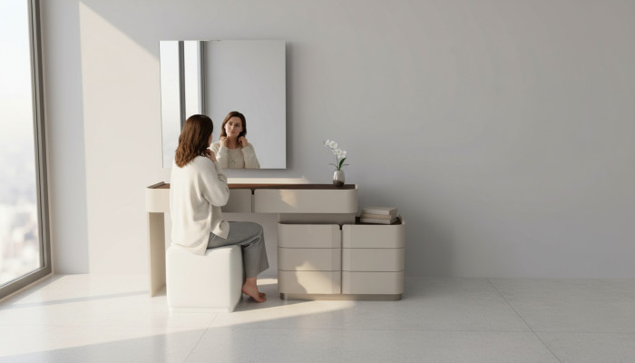 Coiffeuse miroir chic blanc tabouret ensemble complet chambre à coucher neuf 3 pièces