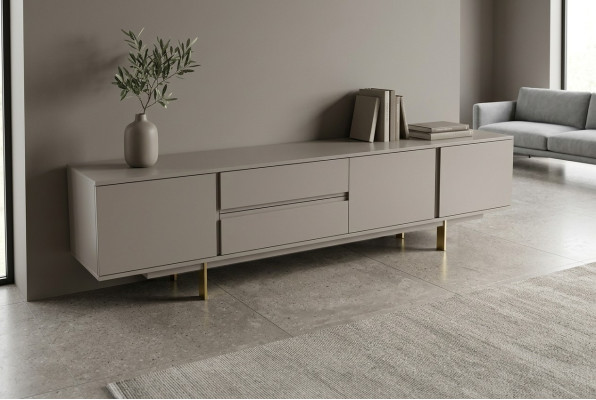 Meuble TV mural de luxe Support TV Armoire Basse en bois Salon Beige Mobilier