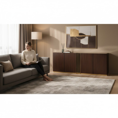 Salle de séjour Commode Buffet bas Marron Buffet en bois Mobilier moderne 208x49x80cm