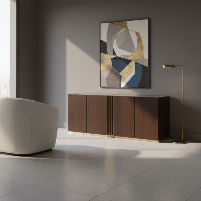 Salle de séjour Commode Buffet bas Marron Buffet en bois Mobilier moderne 208x49x80cm
