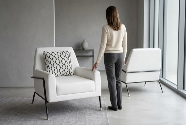 Fauteuil de designer Mobilier de salon Ameublement Blanc Textile Chaise TV Salon