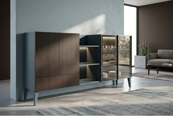 Meuble moderne en bois buffet bahut commode marron noir neuf