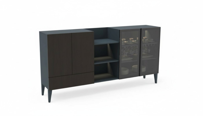Meuble moderne en bois buffet bahut commode marron noir neuf