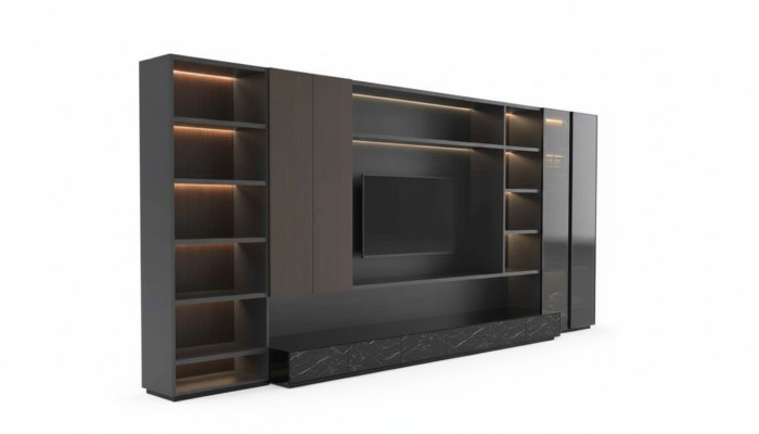 Unité murale moderne Salle de séjour Unité murale Moderne Marron Bois Armoire