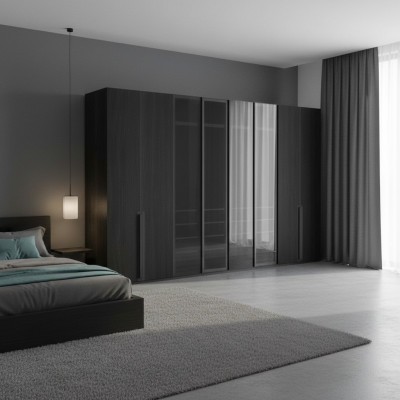 Garde-robe Chambre Armoire de Luxe 8 portes Armoire Noire