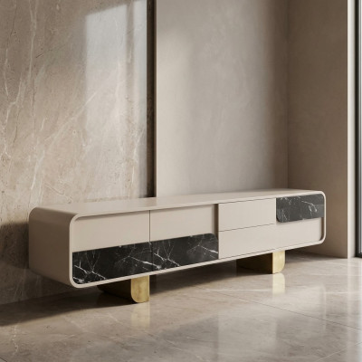 Meuble TV Armoire TV Lowboard Classique Gris Bois Moderne Salon Nouveau