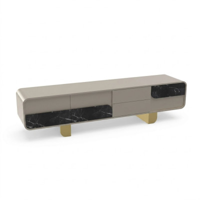 Meuble TV Armoire TV Lowboard Classique Gris Bois Moderne Salon Nouveau