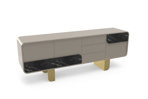 Buffet design, miroir de design, meuble console en bois, commode.