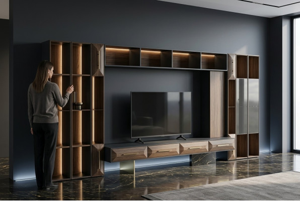 Unité murale luxueuse Mobilier de salon Support TV en bois Conception moderne nouveau