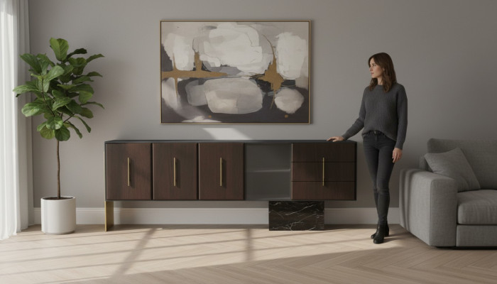Meuble moderne de luxe en bois avec tiroirs, design TV Stand nouveauté