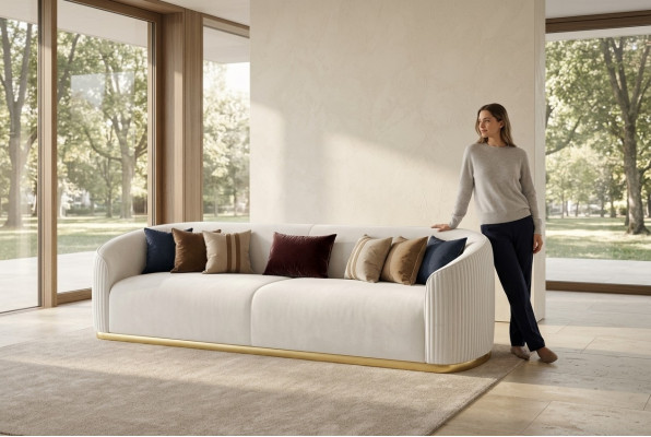 Canapé 3 places rembourré style moderne en tissu de luxe blanc
