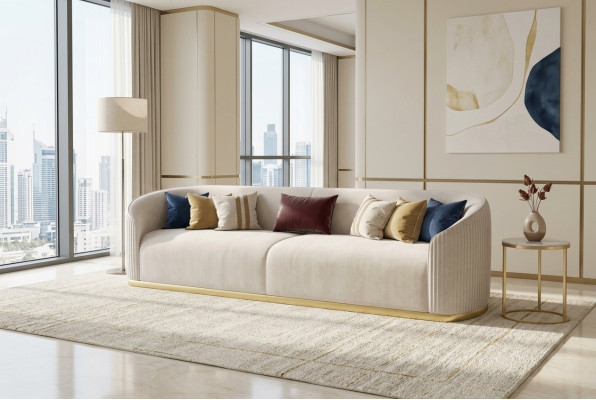Canapé 3 places rembourré style moderne en tissu de luxe blanc
