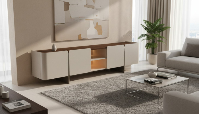 Moderne meuble TV mural design luxe gris lowboard nouveau