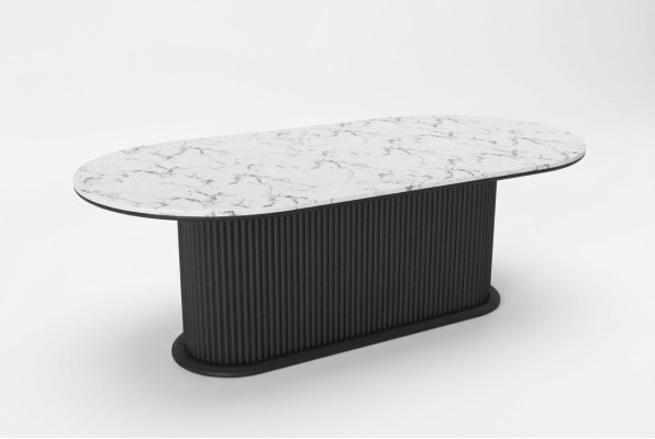 Table à manger en bois Table à manger moderne ovale noire Mobilier de table moderne nouveau