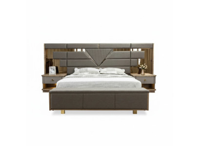 Lit Table de chevet 3 pièces Ensemble de chambre Design Moderne Luxe Élégant Complet