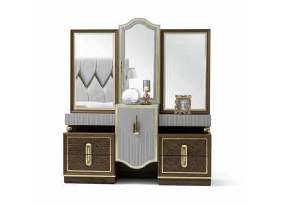 Table de toilette au design moderne avec miroir. Nouvelle luxueuse chambre à coucher.