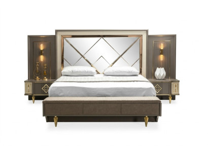 Luxueux ensemble de chambre à coucher en 3 pièces Lit et 2 tables de chevet Design Textile Ensembles de 3 pièces