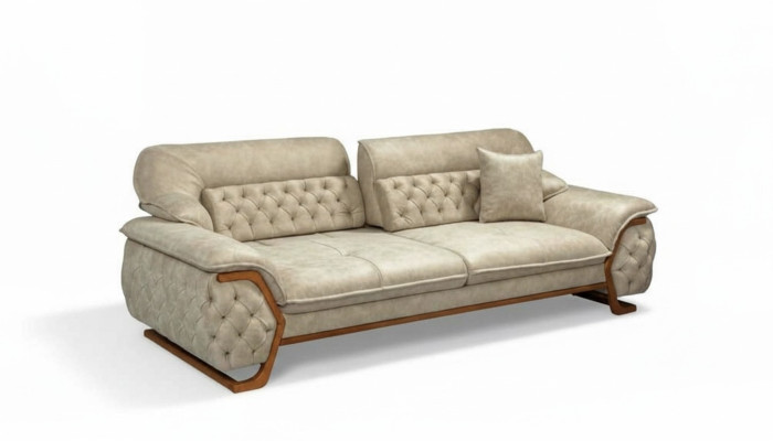 Canapé luxueux Chesterfield à trois places avec dossier réglable.