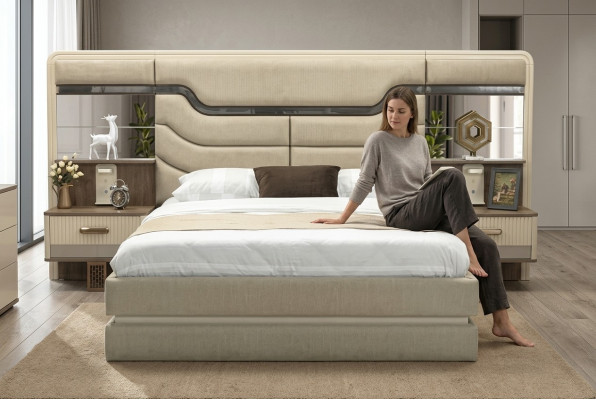 Meubles Lits Lit de luxe 2x Tables de chevet Ensemble de chambre à coucher design 3 pièces.