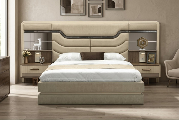 Meubles Lits Lit de luxe 2x Tables de chevet Ensemble de chambre à coucher design 3 pièces.