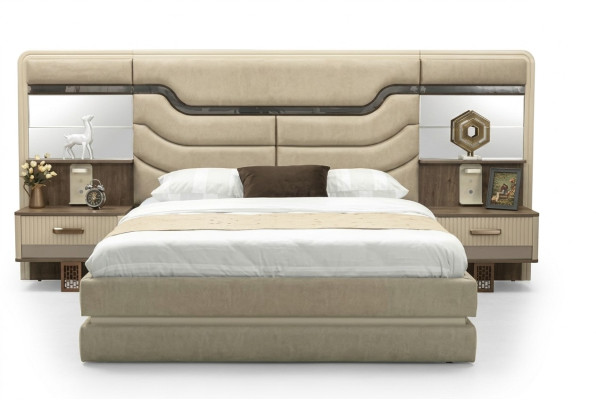Meubles Lits Lit de luxe 2x Tables de chevet Ensemble de chambre à coucher design 3 pièces.
