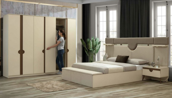 Meubles élégants 4 pièces. Ensemble de chambre Lit 2x Table de chevet Armoire neuve