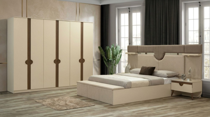 Meubles élégants 4 pièces. Ensemble de chambre Lit 2x Table de chevet Armoire neuve