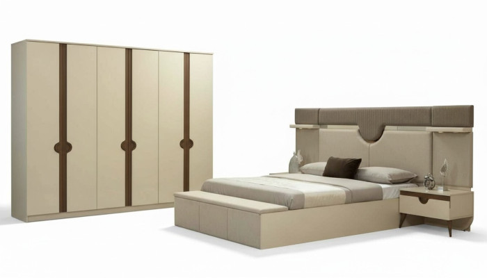 Meubles élégants 4 pièces. Ensemble de chambre Lit 2x Table de chevet Armoire neuve