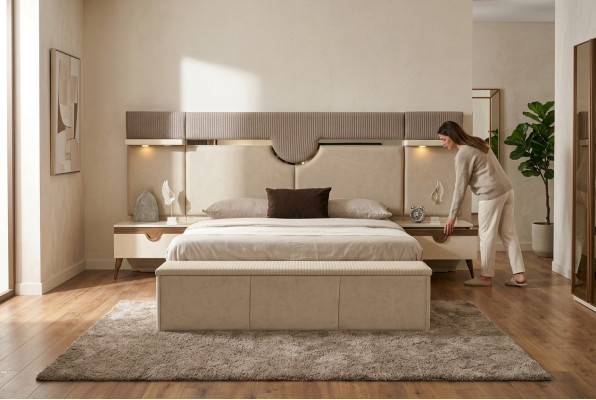 Ensemble de chambre à coucher de 3 pièces, lit 2x table de chevet Style Meubles élégants Lits