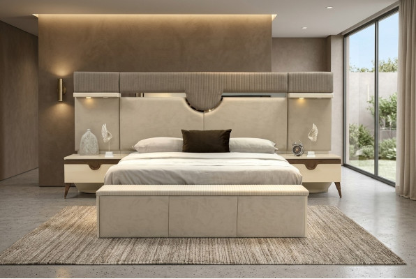 Ensemble de chambre à coucher de 3 pièces, lit 2x table de chevet Style Meubles élégants Lits