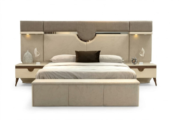 Ensemble de chambre à coucher de 3 pièces, lit 2x table de chevet Style Meubles élégants Lits