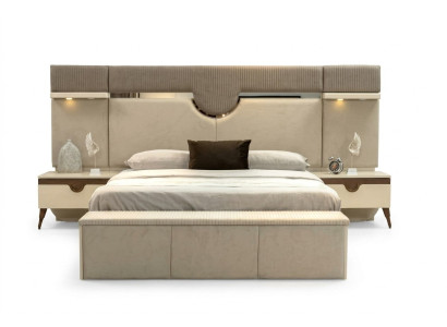 Ensemble de chambre à coucher de 3 pièces, lit 2x table de chevet Style Meubles élégants Lits