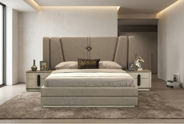 Lit Table de chevet Ensemble de chambre à coucher 3 pièces Design élégant Lits de luxe modernes