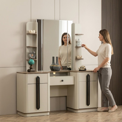 Coiffeuse Miroir Console Tables de maquillage Consoles de luxe Bois neuf