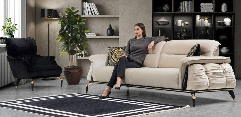 Ensemble de salon de luxe 2 pièces canapé 3 places avec fauteuil design moderne canapé