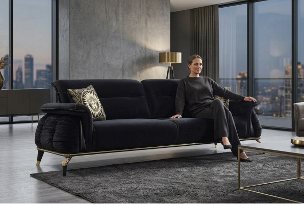 Canapé 3 places noir Chesterfield Mobilier de designer Canapés de salon de luxe