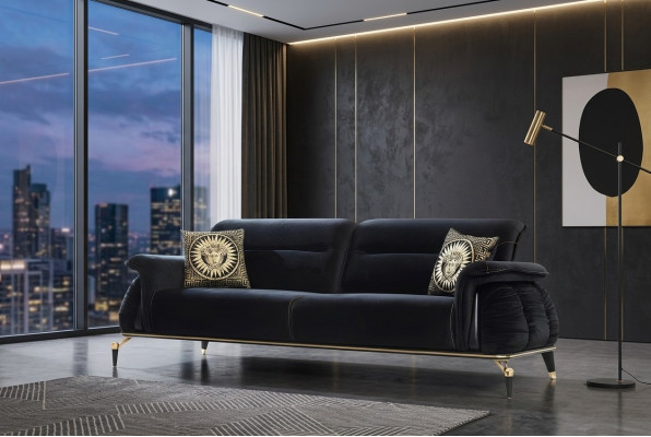 Canapé 3 places noir Chesterfield Mobilier de designer Canapés de salon de luxe