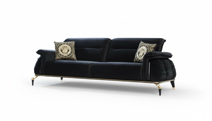 Canapé 3 places noir Chesterfield Mobilier de designer Canapés de salon de luxe