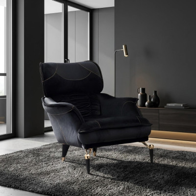 Fauteuil parfaitement moelleux pour le salon Couleur noir Nouveau Textile de meuble de luxe.