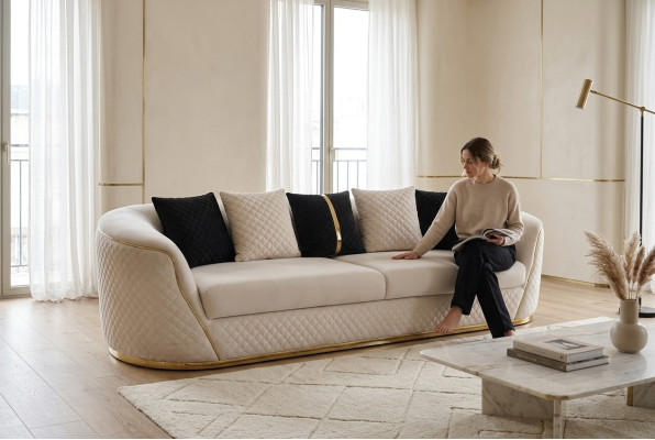 Canapé 3 places Canapés Design Revêtement Blanc Textile Relax Moderne 235cm