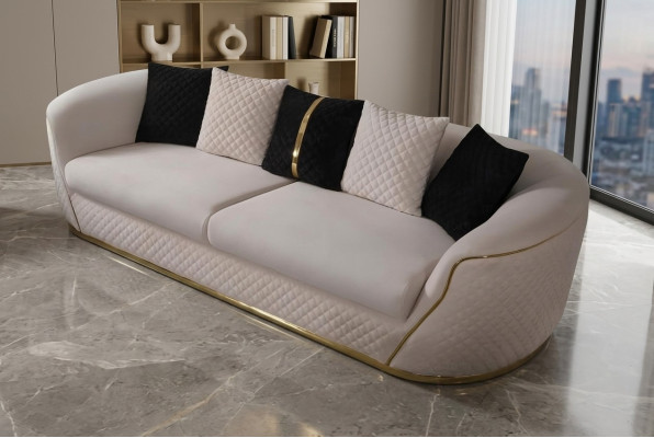 Canapé 3 places Canapés Design Revêtement Blanc Textile Relax Moderne 235cm