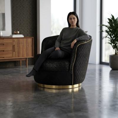 Fauteuil design 1 place en tissu luxueux Noir Luxe