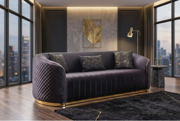 Canapé luxueux Salon moderne Trois places Mobilier Noir 3 places Bois Textile