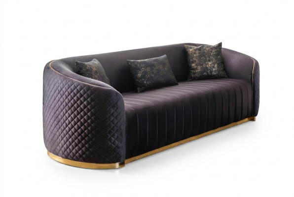 Canapé luxueux Salon moderne Trois places Mobilier Noir 3 places Bois Textile